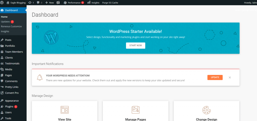 The WordPress
Dashboard